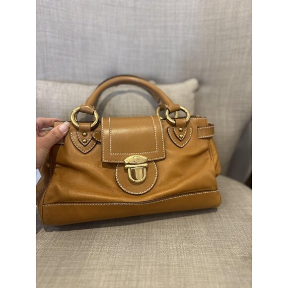 Y2K Marc Jacobs Doctors Satchel Camel Tan Leather Top Handle Gold Made Italy 90s - Picture 4 of 16